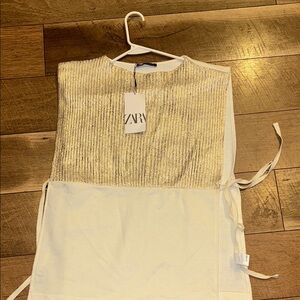 Zara Metallic Gold and Cream Sleeveless Blouse